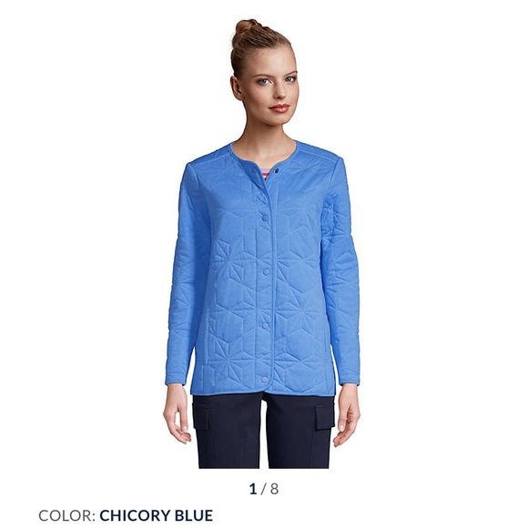 Lands’ End Bright Blue Quilted Insulated Jacket Snaps Barn Jacket - Picture 2 of 14